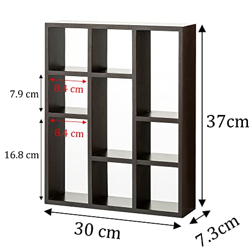 Sziqiqi Wood Floating Shelves 9-Compartment Small Hanging Display Shelf - Rustic Wall Mounted Freestanding Multi-Slot Storage Shelving for Bedroom Kitchen Living Room Bathroom Brown