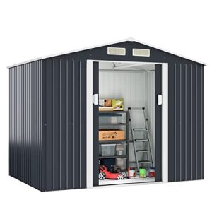 hogyme 9.1′ x 6.3′ storage shed, sheds & outdoor storage with double sliding/lockable door, metal tool shed for garden backyard patio lawn, gray