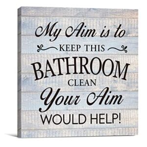 lameila funny bathroom sign wall art prints canvas painting rustic y aim is to keep this bathroom clean positive print country home decor 8″ x 8″