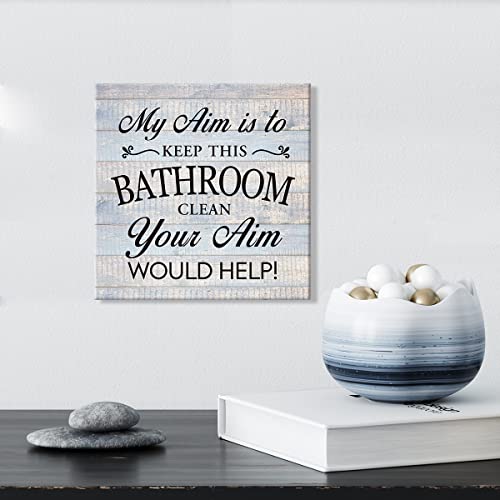 Lameila Funny Bathroom Sign Wall Art Prints Canvas Painting Rustic y Aim is to Keep This Bathroom Clean Positive Print Country Home Decor 8" x 8"