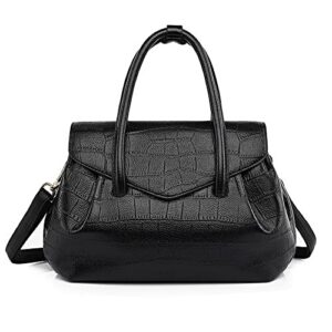 jesswoko black crocodile texture pu leather all-match tote handbag crossbody top handle bag for women purse bags handbags jt009l