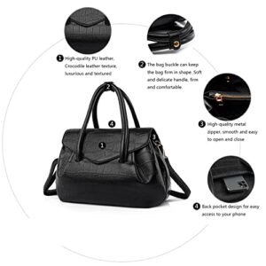 JESSWOKO Black Crocodile Texture PU leather all-match Tote Handbag Crossbody Top handle Bag for Women Purse Bags Handbags JT009L