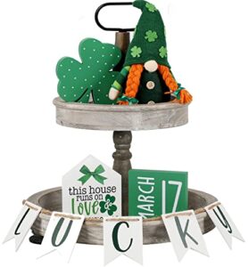 5pcs st. patrick ‘s day tiered tray decor, gnome, irish wood shamrocks， st.patrick day wood signs lucky ornament decoration for home