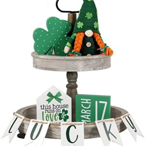 5PCS St. Patrick 's Day Tiered Tray Decor, Gnome, Irish Wood Shamrocks， St.Patrick Day Wood Signs LUCKY Ornament Decoration for Home