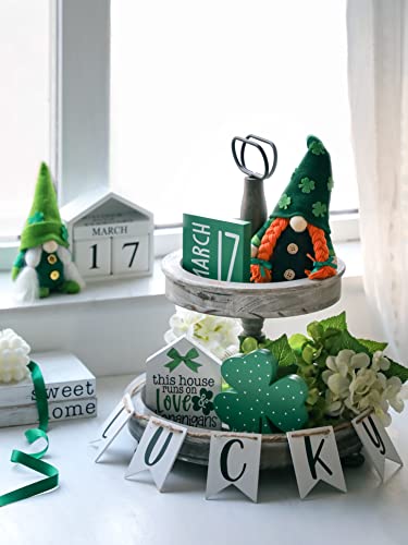 5PCS St. Patrick 's Day Tiered Tray Decor, Gnome, Irish Wood Shamrocks， St.Patrick Day Wood Signs LUCKY Ornament Decoration for Home