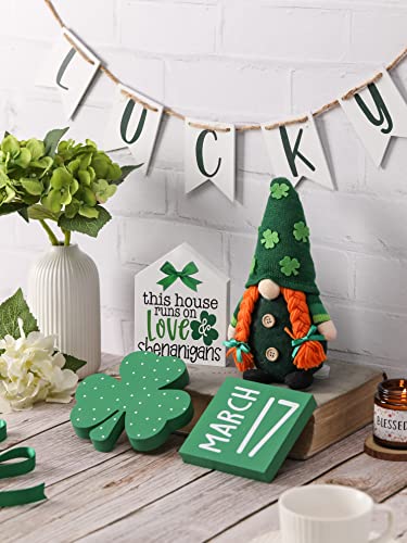 5PCS St. Patrick 's Day Tiered Tray Decor, Gnome, Irish Wood Shamrocks， St.Patrick Day Wood Signs LUCKY Ornament Decoration for Home