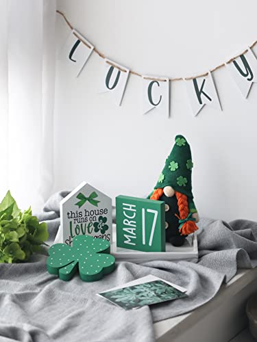 5PCS St. Patrick 's Day Tiered Tray Decor, Gnome, Irish Wood Shamrocks， St.Patrick Day Wood Signs LUCKY Ornament Decoration for Home