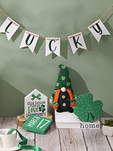 5PCS St. Patrick 's Day Tiered Tray Decor, Gnome, Irish Wood Shamrocks， St.Patrick Day Wood Signs LUCKY Ornament Decoration for Home