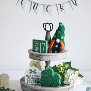 5PCS St. Patrick 's Day Tiered Tray Decor, Gnome, Irish Wood Shamrocks， St.Patrick Day Wood Signs LUCKY Ornament Decoration for Home