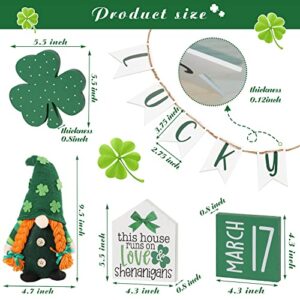 5PCS St. Patrick 's Day Tiered Tray Decor, Gnome, Irish Wood Shamrocks， St.Patrick Day Wood Signs LUCKY Ornament Decoration for Home