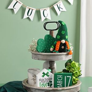 5PCS St. Patrick 's Day Tiered Tray Decor, Gnome, Irish Wood Shamrocks， St.Patrick Day Wood Signs LUCKY Ornament Decoration for Home