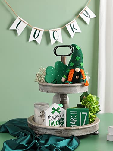 5PCS St. Patrick 's Day Tiered Tray Decor, Gnome, Irish Wood Shamrocks， St.Patrick Day Wood Signs LUCKY Ornament Decoration for Home