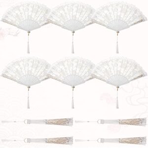 24 Sets Lace Floral Folding Hand Fans Rose Retro Folding Fan Foldable White Hand Fans Bridal Hand Held Fan Lace Decorative Folding Fans Tags with Holes and Bags for Women Wedding Birthday Party