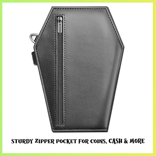 Lazy Skull Large Coffin Wallet – Horror Coffin Purse – Spooky Goth Wallet – Skull Wallet for Women – Gothic Moon Wallet with Zipper – Snap Closure Witch Wallet– Halloween Witchy purse