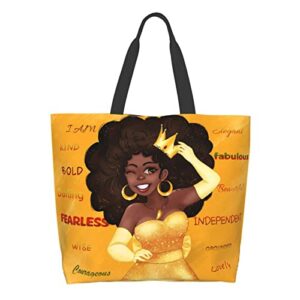 lmsm african american woman washable shopping bag afro black girl magic large casual satchel handbags beach bag for gift shopping work