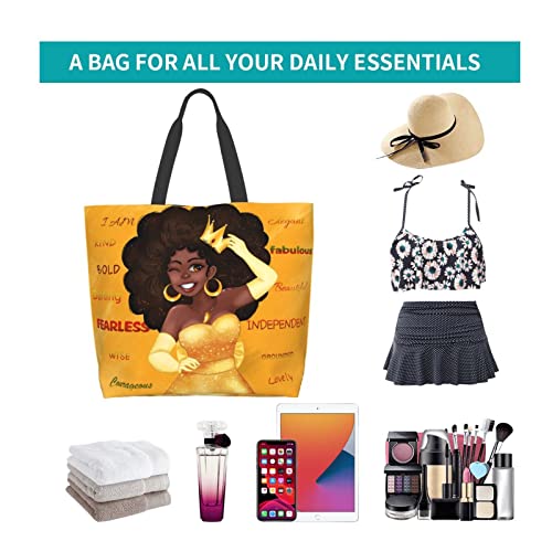 LMSM African American Woman Washable Shopping Bag Afro Black Girl Magic Large Casual Satchel Handbags Beach Bag For Gift Shopping Work