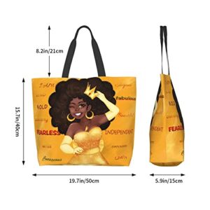 LMSM African American Woman Washable Shopping Bag Afro Black Girl Magic Large Casual Satchel Handbags Beach Bag For Gift Shopping Work