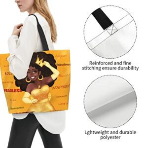 LMSM African American Woman Washable Shopping Bag Afro Black Girl Magic Large Casual Satchel Handbags Beach Bag For Gift Shopping Work