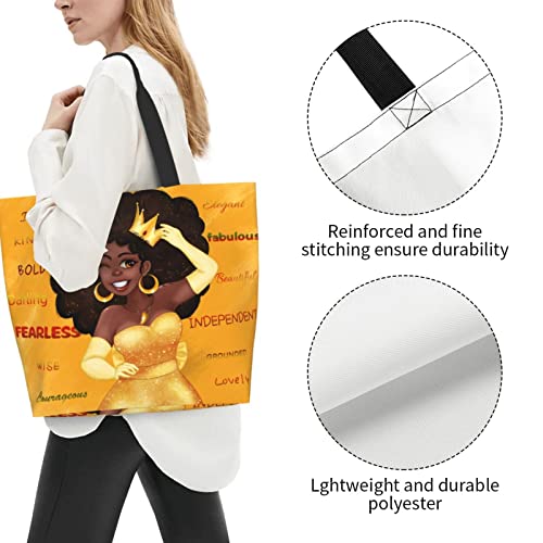 LMSM African American Woman Washable Shopping Bag Afro Black Girl Magic Large Casual Satchel Handbags Beach Bag For Gift Shopping Work