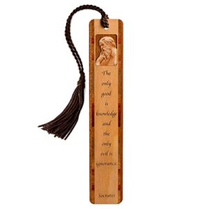 socrates portrait with knowledge quote engraved wooden bookmark with tassel – also available personalized – made in the usa