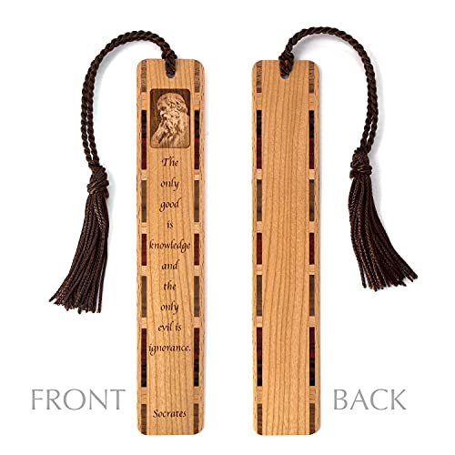 Socrates Portrait with Knowledge Quote Engraved Wooden Bookmark with Tassel - Also Available Personalized - Made in The USA