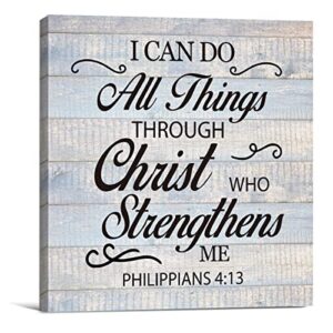 lameila bible verse sign inspirational wall art prints canvas painting rustic i can do all things through christ who strengthens me positive print country home decor 8″ x 8″