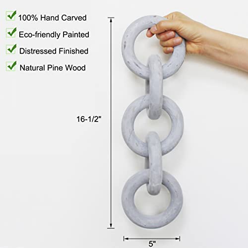 CVHOMEDECO. Rustic Round Wood Chain Link Decor Farmhouse Hand Carved Wood Link for Home, Wall, Table or Shelf décor Accents (Distressed Grey)