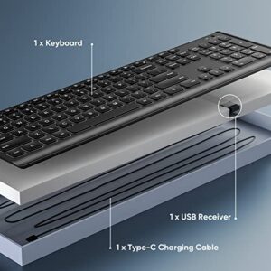 Qwecfly Wireless Keyboard, 2.4Ghz Ultra-Slim Rechargeable Backlit Keyboard, Illuminated Full Size Computer Keyboards with Numeric Pad, 12 Multimedia Keys for Computer, Laptop, Desktop, Windows 10/8/7