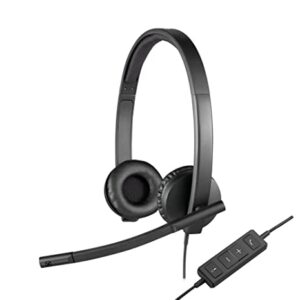 Logitech H570e Wired Headset, Stereo Headphones with Noise-Cancelling Microphone, USB, In-Line Controls with Mute Button, Indicator LED, PC/Mac/Laptop - Black