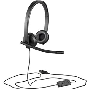 Logitech H570e Wired Headset, Stereo Headphones with Noise-Cancelling Microphone, USB, In-Line Controls with Mute Button, Indicator LED, PC/Mac/Laptop - Black