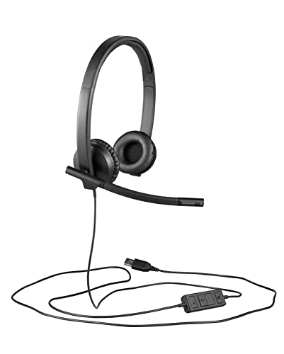 Logitech H570e Wired Headset, Stereo Headphones with Noise-Cancelling Microphone, USB, In-Line Controls with Mute Button, Indicator LED, PC/Mac/Laptop - Black