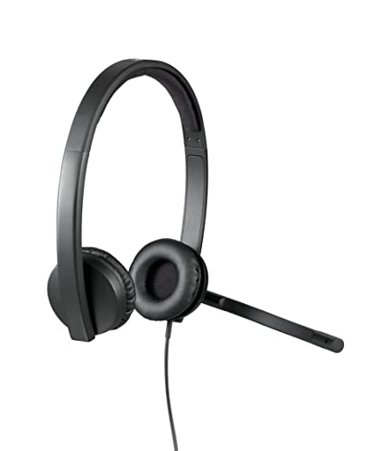 Logitech H570e Wired Headset, Stereo Headphones with Noise-Cancelling Microphone, USB, In-Line Controls with Mute Button, Indicator LED, PC/Mac/Laptop - Black