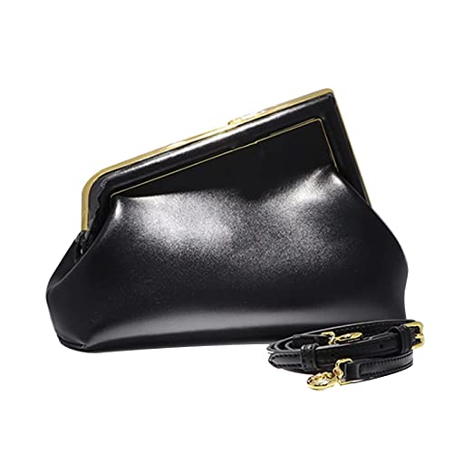 Women Clutch Purse Crossbody Bags,PU Leather Shoulder Bag with Metal Clasp Closure (33x10x25cm, Black)