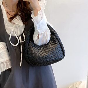 Handmade Woven Hobo Handbag Vegan Leather Trendy Designer Women Shoulder Bag Horns Purse Hand Clutch Bag Light Weight (Black)