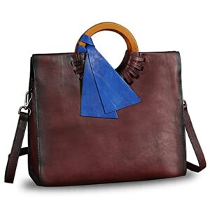 genuine leather top handle handbag for women vintage satchel retro cowhide handmade crossbody bag purse (coffee)