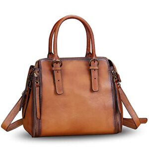 genuine leather handbags satchel for women purse vintage handmade top-handle handbag crossbody shoulder bag cowhide for ladies (brown)