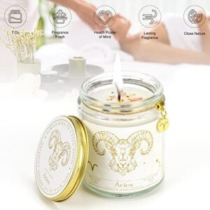 YTENTE Aries Candles Gift for Women,Zodiac Crystals Candles,Astrology Gift March Birthday Gifts for Women Mom Sister Lavender Scented Soy Candles