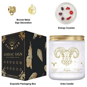 YTENTE Aries Candles Gift for Women,Zodiac Crystals Candles,Astrology Gift March Birthday Gifts for Women Mom Sister Lavender Scented Soy Candles
