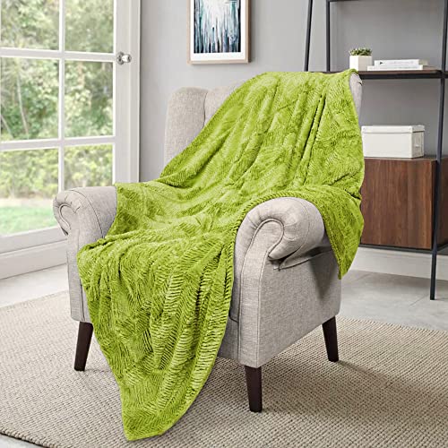 BYTIDE Soft Fuzzy Plush Faux Fur Herringbone Textured Throw Blanket, Stylish Lightweight Fluffy Cozy Warm Accent Throw Blankets for Couch Sofa Chair Bed Cover, 50x60 Inch, Lime Green