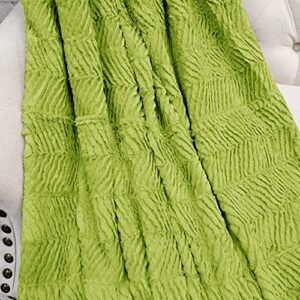 BYTIDE Soft Fuzzy Plush Faux Fur Herringbone Textured Throw Blanket, Stylish Lightweight Fluffy Cozy Warm Accent Throw Blankets for Couch Sofa Chair Bed Cover, 50x60 Inch, Lime Green