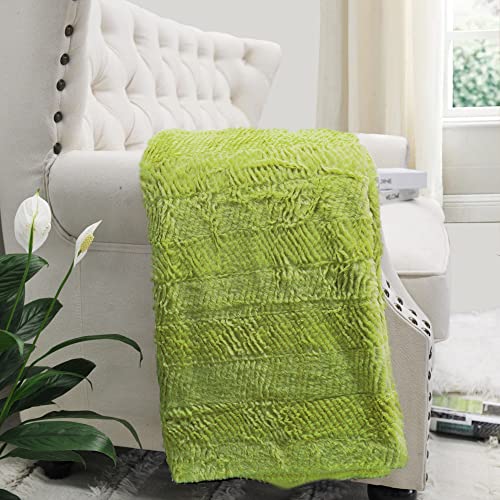 BYTIDE Soft Fuzzy Plush Faux Fur Herringbone Textured Throw Blanket, Stylish Lightweight Fluffy Cozy Warm Accent Throw Blankets for Couch Sofa Chair Bed Cover, 50x60 Inch, Lime Green