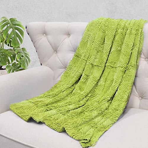 BYTIDE Soft Fuzzy Plush Faux Fur Herringbone Textured Throw Blanket, Stylish Lightweight Fluffy Cozy Warm Accent Throw Blankets for Couch Sofa Chair Bed Cover, 50x60 Inch, Lime Green