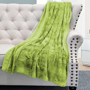 BYTIDE Soft Fuzzy Plush Faux Fur Herringbone Textured Throw Blanket, Stylish Lightweight Fluffy Cozy Warm Accent Throw Blankets for Couch Sofa Chair Bed Cover, 50x60 Inch, Lime Green