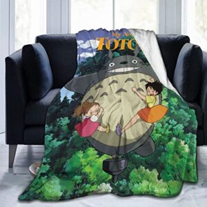 lykfknj anime my neighbor totoro ultra-soft warm micro fleece print throw blanket for couch bed living room bedroom travel all season 50inx40in, black