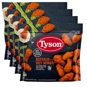 tyson fully cooked buffalo style bone-in chicken wings, with flavorful hot and tangy sauce – 15g protein per serving – 4 pack (64 oz each) – ready set gourmet donate a meal program