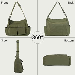 Canvas Shoulder Bag Large Hobo Crossbody Bag with Multiple Pockets Canvas Messenger Tote Bag for Women and Men