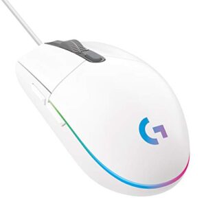logitech g203 lightsync gaming mouse with customizable rgb lighting, 6 programmable buttons, gaming grade sensor, 8 k dpi tracking, light weight (white)