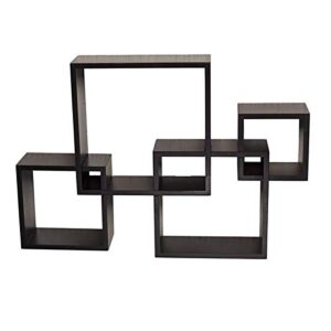 NALLBEIRRAA Wooden Wall Mounted Shelves, 4 Cube Intersecting Wall Mounted Floating Shelves for Living Room Bedroom Entryway Hallway Bathroom (Black)