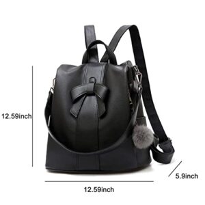 YOUNNE Anti-theft Ladies Backpack Fashion Brand Ladies Large Capacity Backpack Waterproof PU Leather bow-knot Backpack-Black