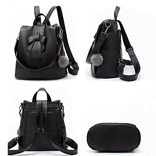 YOUNNE Anti-theft Ladies Backpack Fashion Brand Ladies Large Capacity Backpack Waterproof PU Leather bow-knot Backpack-Black